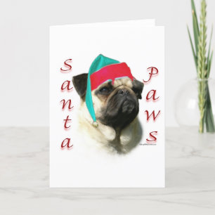 Mops (fawn) Santa Paws Feiertagskarte