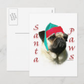 Mops (fawn) Santa Paws Feiertagspostkarte (Vorne/Hinten)