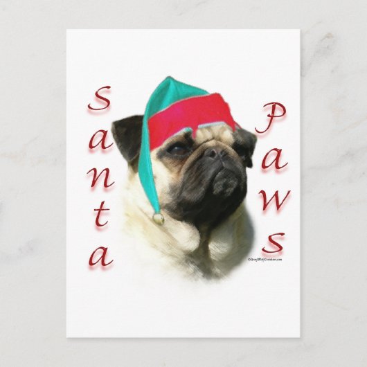 Mops (fawn) Santa Paws Feiertagspostkarte (Vorderseite)