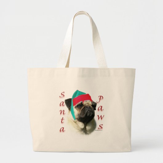 Mops (fawn) Santa Paws Jumbo Stoffbeutel (Vorne)