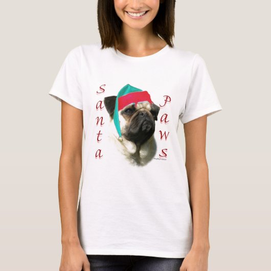 Mops (fawn) Santa Paws T-Shirt (Vorderseite)