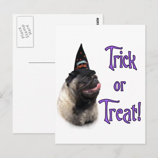 Mops (fawn) Trick Postkarte (Vorne/Hinten)
