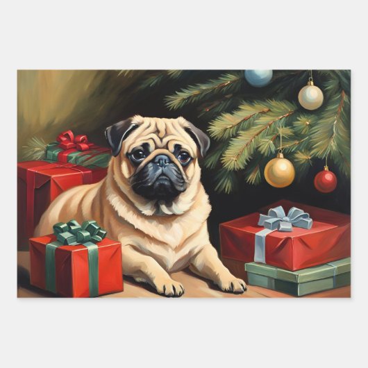 Mops feiert Weihnachten Geschenkpapier Set (Vorderseite 2)