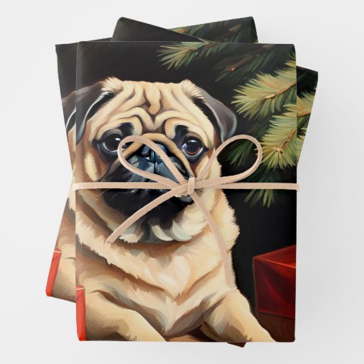 Mops feiert Weihnachten Geschenkpapier Set (Beispiel)