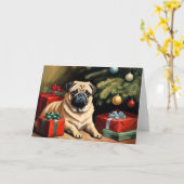 Mops feiert Weihnachten Karte (Gelbe Blume)