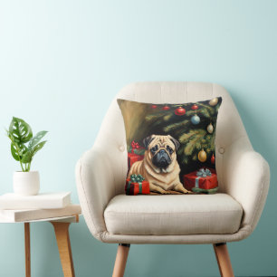 Mops feiert Weihnachten Kissen