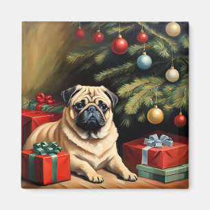 Mops feiert Weihnachten Magnet