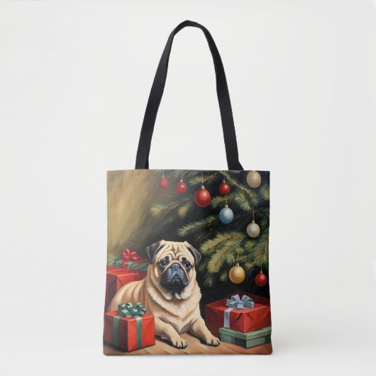 Mops feiert Weihnachten Tasche (Vorderseite)