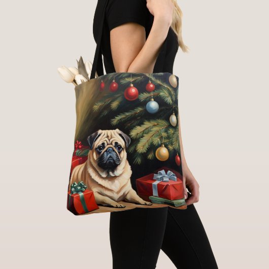 Mops feiert Weihnachten Tasche (Von Nahem)