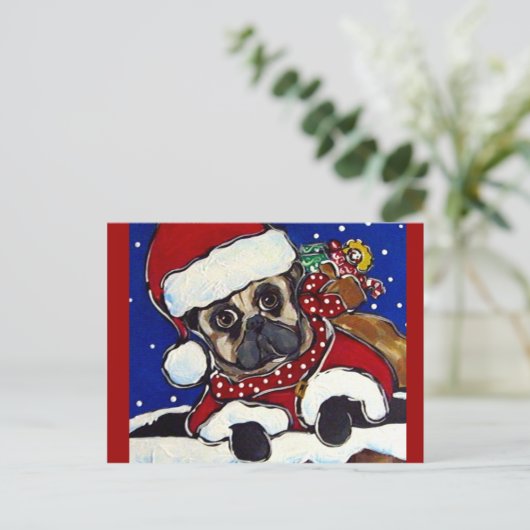 Mops Feiertagspostkarte (Stehend Vorderseite)