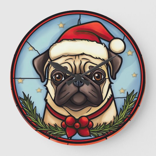 Mops Festgläser Weihnachten Große Wanduhr (Vorderseite)