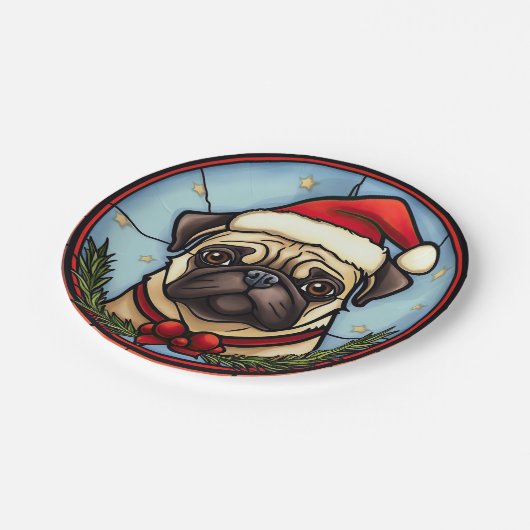 Mops Festgläser Weihnachten Pappteller (Schrägansicht)