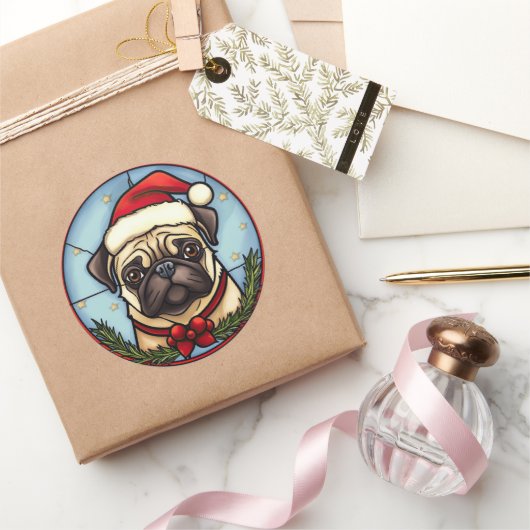 Mops Festgläser Weihnachten Runder Aufkleber (Schenken)