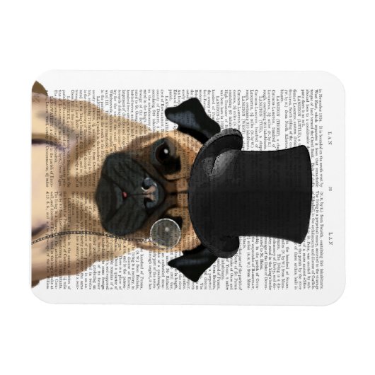 Mops, Festhund und Hut Magnet (Horizontal)