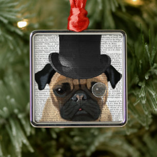 Mops, Festhund und Hut Ornament Aus Metall