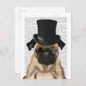 Mops, Festhund und Hut Postkarte (Vorne/Hinten)