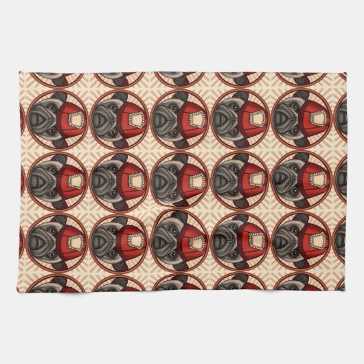 Mops Feuerwehrmann Geschirrtuch (Horizontal)