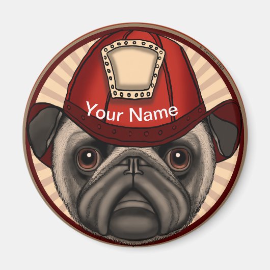 Mops Feuerwehrmann Magnet (Vorne)