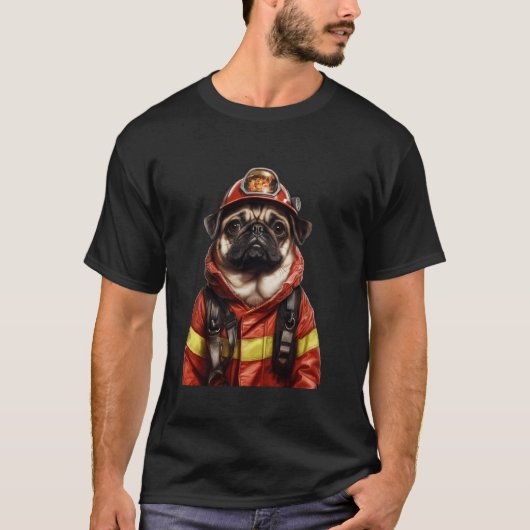 Mops Feuerwehrmann T-Shirt (Vorderseite)