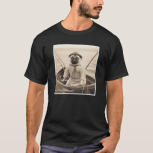 Mops Fischen auf einem Schiff Niedlich Vintag T-Shirt