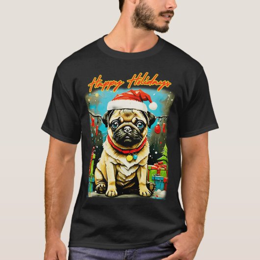 Mops FROHE FEIERTAGE 8 T-Shirt (Vorderseite)