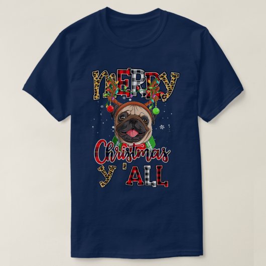 Mops Frohe Weihnachten Sie alle Pugmas Leopard Rei T-Shirt (Design vorne)