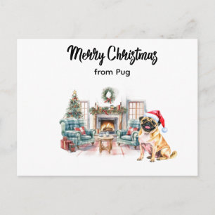 Mops Frohe Weihnachten Wasserfarben Postkarte
