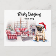 Mops Frohe Weihnachten Wasserfarben Postkarte