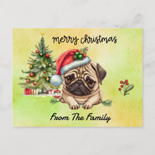 Mops Frohe Weihnachtswasserfarbe Postkarte