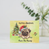Mops Frohe Weihnachtswasserfarbe Postkarte (Stehend Vorderseite)