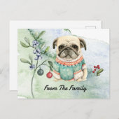 Mops Frohe Weihnachtswasserfarbe Postkarte (Vorne/Hinten)