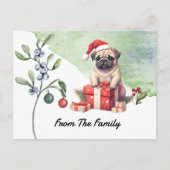 Mops Frohe Weihnachtswasserfarbe Postkarte (Vorderseite)