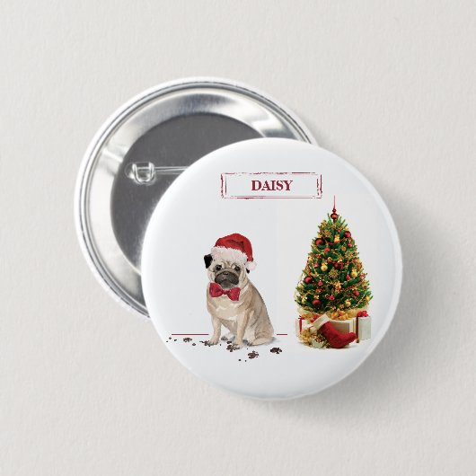 Mops Funny Christmas Dog mit Baum Button (Vorne & Hinten)