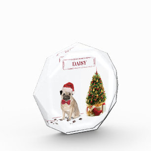 Mops Funny Christmas Dog mit Baum Fotoblock