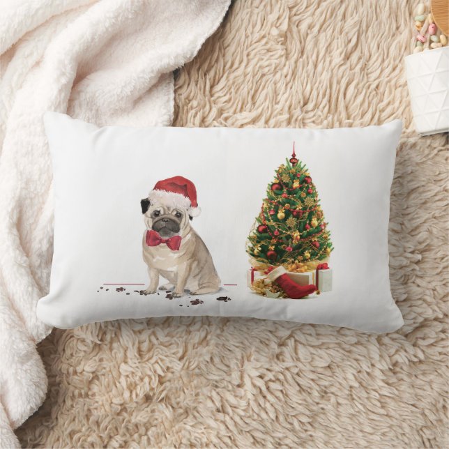 Mops Funny Christmas Dog mit Baum Lendenkissen (Decke)