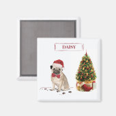Mops Funny Christmas Dog mit Baum Magnet (Vorderseite/Rückseite)