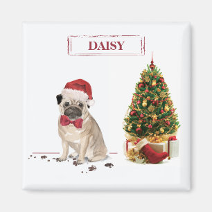 Mops Funny Christmas Dog mit Baum Magnet