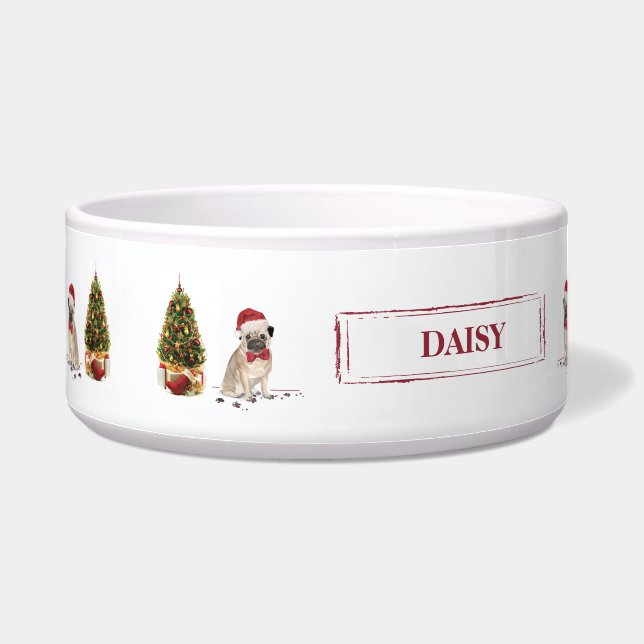 Mops Funny Christmas Dog mit Baum Napf (Links)