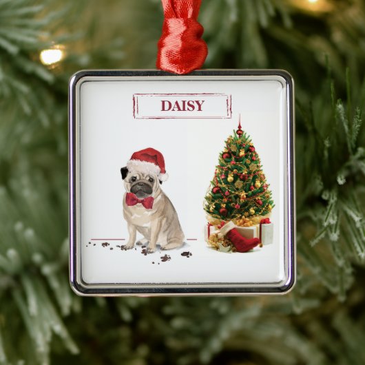 Mops Funny Christmas Dog mit Baum Ornament Aus Metall (Baum)
