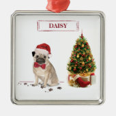 Mops Funny Christmas Dog mit Baum Ornament Aus Metall (Vorne)