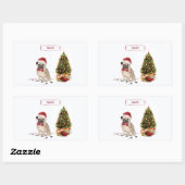 Mops Funny Christmas Dog mit Baum Rechteckiger Aufkleber (Blatt)