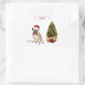 Mops Funny Christmas Dog mit Baum Rechteckiger Aufkleber (Tasche)