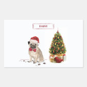 Mops Funny Christmas Dog mit Baum Rechteckiger Aufkleber (Vorderseite)