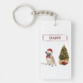 Mops Funny Christmas Dog mit Baum Schlüsselanhänger (Vorderseite)