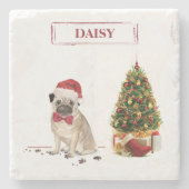 Mops Funny Christmas Dog mit Baum Steinuntersetzer (Vorderseite)