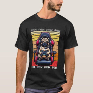 Mops Gamer Pew Lustige Videospiele Vintage Jungen T-Shirt