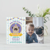Mops Geburtstag Doggy Party Dog Confetti Blue Einladung (Stehend Vorderseite)