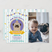 Mops Geburtstag Doggy Party Dog Confetti Blue Einladung (Vorne/Hinten)