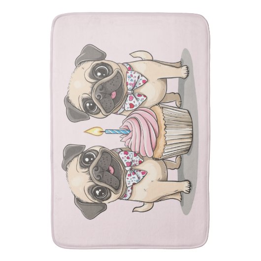 Mops Geburtstag Hunde Cupcake Badematte (Vorderseite Vertikal)
