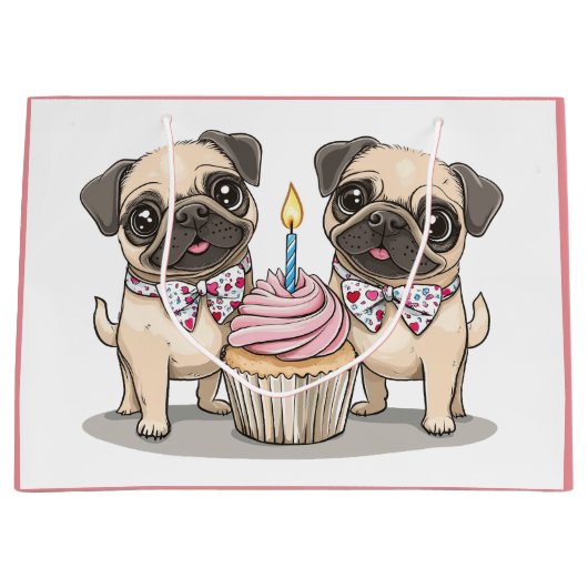 Mops Geburtstag Hunde Cupcake Große Geschenktüte (Vorderseite)
